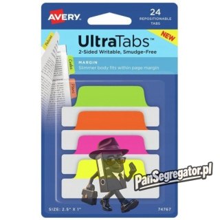 Zakładki indeksujące samoprzylepne 63,5x25,4mm przezroczyste z neonową zakładką Ultra Tabs 74767 AVERY ZWECKFORM