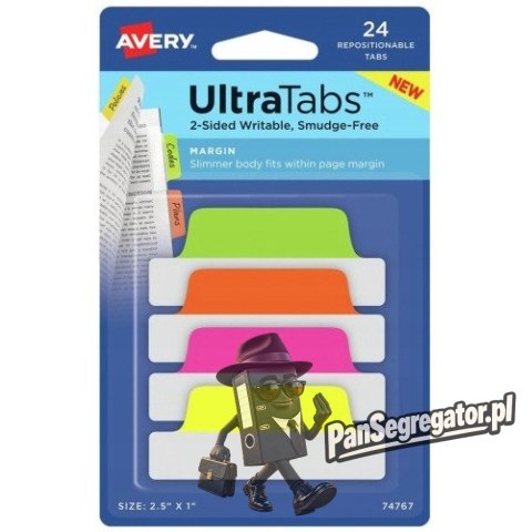 Zakładki indeksujące samoprzylepne 63,5x25,4mm przezroczyste z neonową zakładką Ultra Tabs 74767 AVERY ZWECKFORM