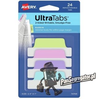 Zakładki indeksujące samoprzylepne 63,5x25,4mm przezroczyste z pastelową zakładką Ultra Tabs 74769 AVERY ZWECKFORM