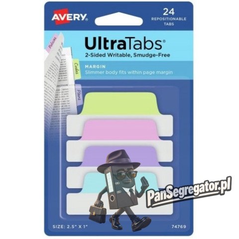 Zakładki indeksujące samoprzylepne 63,5x25,4mm przezroczyste z pastelową zakładką Ultra Tabs 74769 AVERY ZWECKFORM