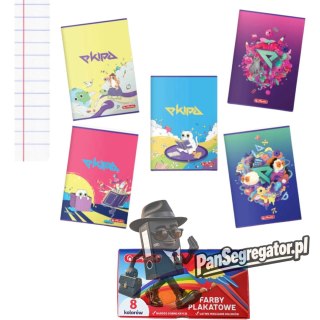 Zestaw Zeszyt A5 60k linia 70g EKIPA (5 sztuk) + Farby plakatowe 8 kolorów HERLITZ