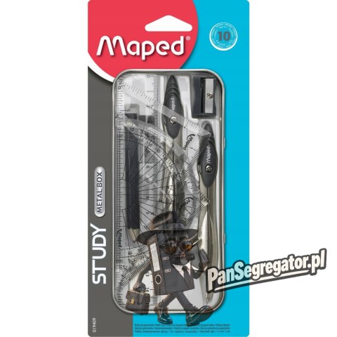 Cyrkiel MAPED STUDY w zestawie 10 elementów - metalowe etui 019409