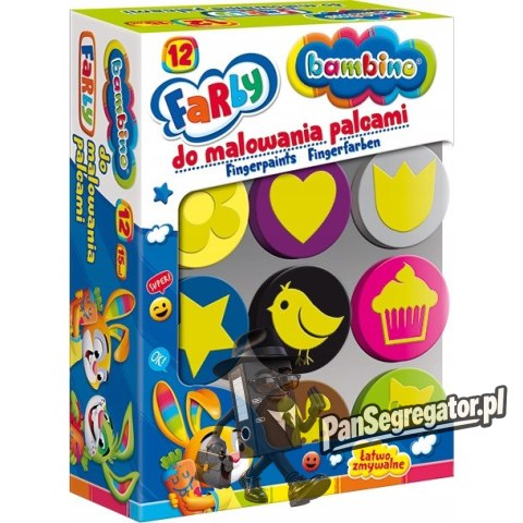 Farba dla dzieci do malowania palcami Zestaw 12 kolorów x 15ml BAMBINO St.Majewski
