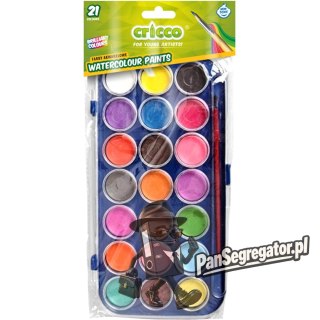 Farby akwarelowe CRICCO 21 kolorów w kasecie + pędzelek CR360K21