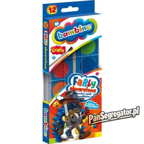 Farby akwarelowe szkolne Zestaw 12 kolorów + pędzelek BAMBINO St.Majewski