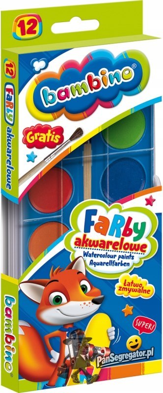 Farby akwarelowe szkolne Zestaw 12 kolorów + pędzelek BAMBINO St.Majewski