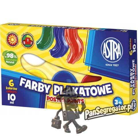 Farby plakatowa zestaw 6 kolorów 10ml szkolne 83111903 ASTRA