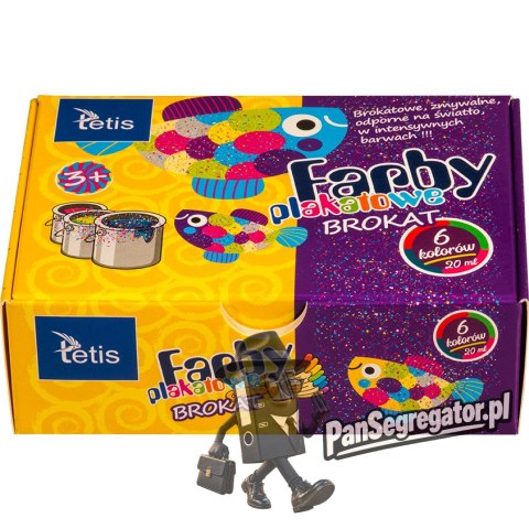 Farby plakatowe brokatowe 20ml. 6 kolorów KF003-A TETIS