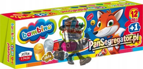 Farby plakatowe dla dzieci Zestaw 12 kolorów x 20ml + 1 farba cielista gratis BAMBINO