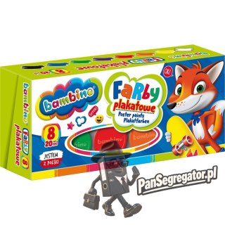 Farby plakatowe dla dzieci Zestaw 8 kolorów x 20ml BAMBINO St.Majewski