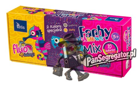 Farby plakatowe mix fluo/brokat 10ml. 10 kolorów KF004-C TETIS