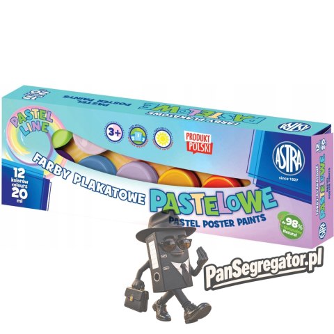 Farby plakatowe pastelowe 12 kolorów 20 ml zestaw 301118001 ASTRA