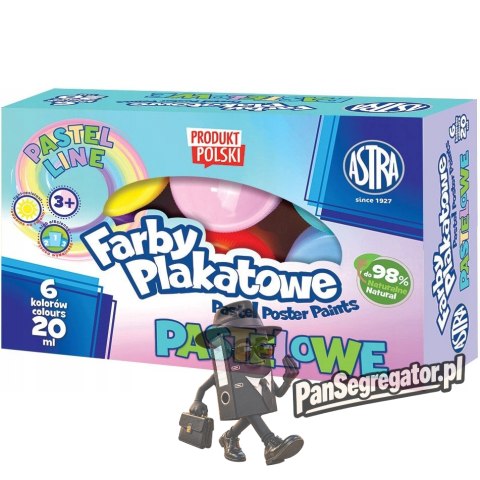 Farby plakatowe pastelowe 6 kolorów 20ml zestaw 301121001 ASTRA