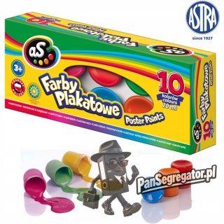 Farby plakatowe szkolne 10 kolorów 20ml zestaw AS 301219003 ASTRA
