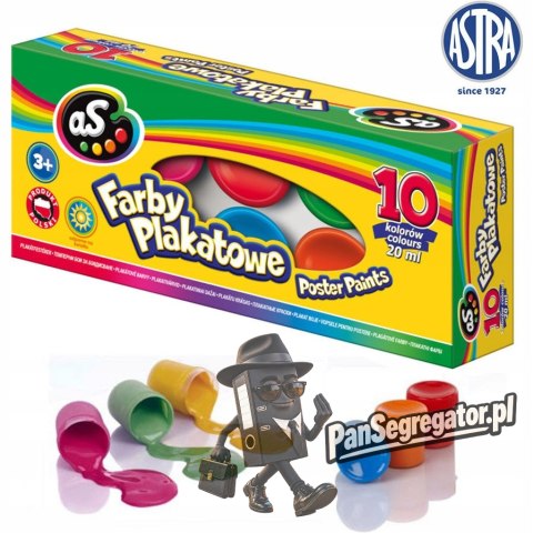 Farby plakatowe szkolne 10 kolorów 20ml zestaw AS 301219003 ASTRA