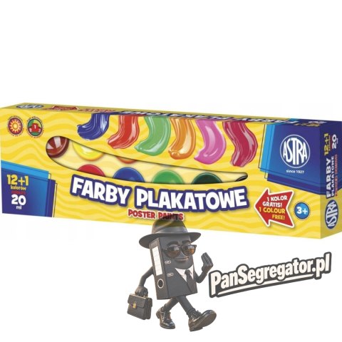 Farby plakatowe szkolne 13 kolorów 20ml zestaw 301115005 ASTRA