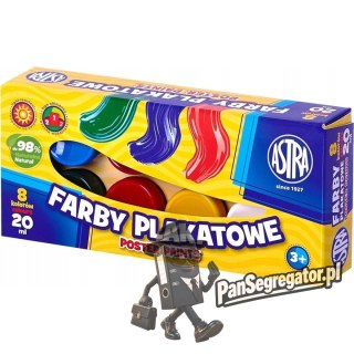 Farby plakatowe szkolne 8 kolorów 20ml zestaw 83112903 ASTRA