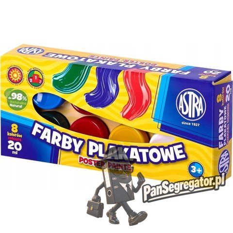 Farby plakatowe szkolne 8 kolorów 20ml zestaw 83112903 ASTRA