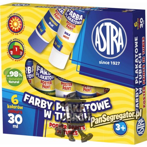 Farby plakatowe w tubkach szkolne 6 kolorów 30ml zestaw 83119900 ASTRA