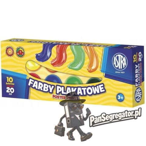 Farby plakatowe zestaw 10 kolorów 20 ml szkolne 301115004 ASTRA