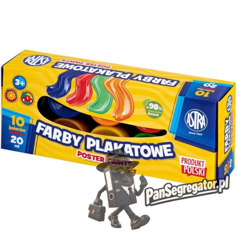 Farby plakatowe zestaw 10 kolorów 20ml szkolne Standard Box 301123044 ASTRA