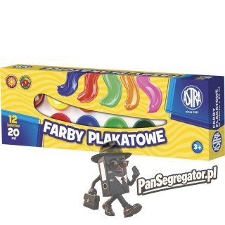 Farby plakatowe zestaw 12 kolorów 20ml szkolne 83114901 ASTRA