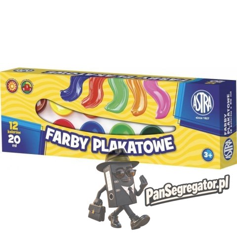 Farby plakatowe zestaw 12 kolorów 20ml szkolne 83114901 ASTRA