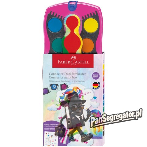 Farby szkolne akwarelowe 12 kolorów + brokat + naklejki, różowa kasetka 125002 FABER-CASTELL