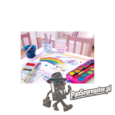 Farby szkolne akwarelowe 12 kolorów + brokat + naklejki, różowa kasetka 125002 FABER-CASTELL