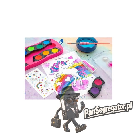 Farby szkolne akwarelowe 12 kolorów + brokat + naklejki, różowa kasetka 125002 FABER-CASTELL