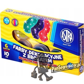 Farby szkolne dekoracyjne z brokatem 6 kolorów 10ml brokatowe 301116001 ASTRA