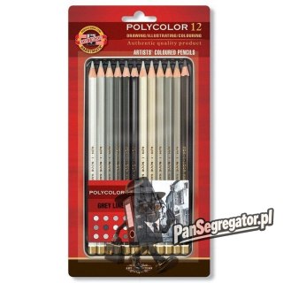 Kredki POLYCOLOR 12 szt szarości 3822/GR KOH-I-NOOR