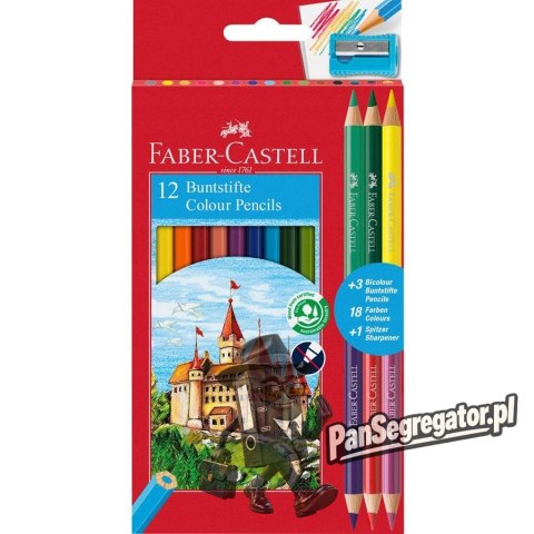 Kredki ZAMEK 12kol +3kredki dwustronne + temperówka 110312 FC FABER CASTEL