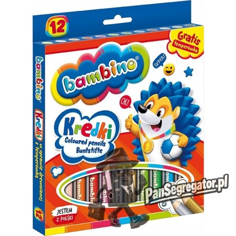 Kredki dla dzieci z glinki kaolinowej Zestaw 12 kredek + temperówka BAMBINO St.Majewski