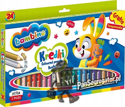 Kredki dla dzieci z glinki kaolinowej Zestaw 24 kredek + temperówka BAMBINO St.Majewski