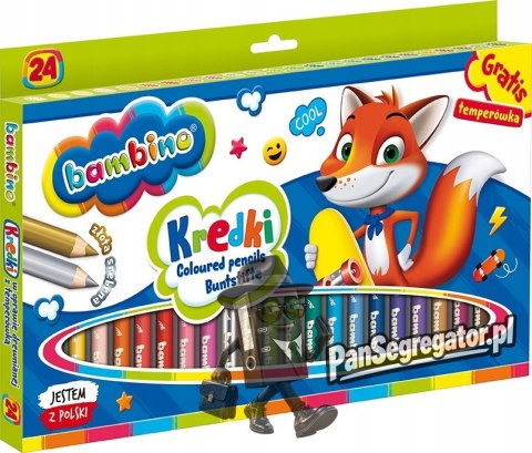 Kredki dla dzieci z glinki kaolinowej Zestaw 24 kredek + temperówka BAMBINO St.Majewski