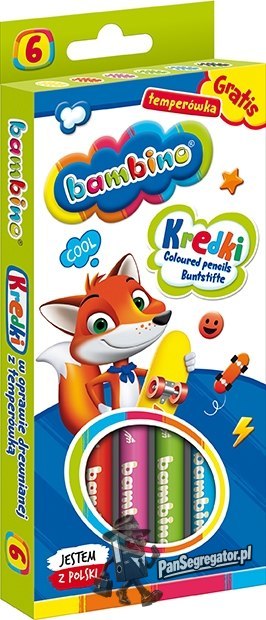 Kredki dla dzieci z glinki kaolinowej Zestaw 6 kredek + temperówka BAMBINO St.Majewski