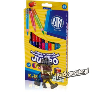 Kredki dwustronne ołówkowe JUMBO grube 12 kredek 24 kolory + temperówka 312118001 ASTRA