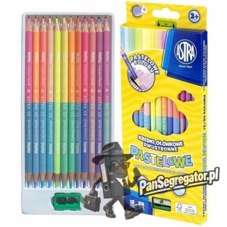 Kredki ołówkowe pastelowe dwustronne 12 kredek 24 kolory + temperówka 312120003 ASTRA