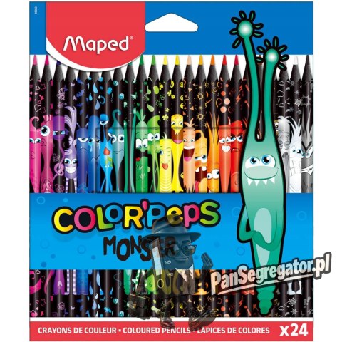 Kredki trójkątne MONSTER 24 kolory w czarnej obudowie 862624 COLORPEPS MAPED