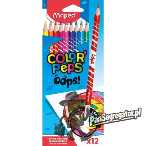Kredki trójkątne ścieralne z gumką 12 kolorów OOPS 832812 COLORPEPS MAPED