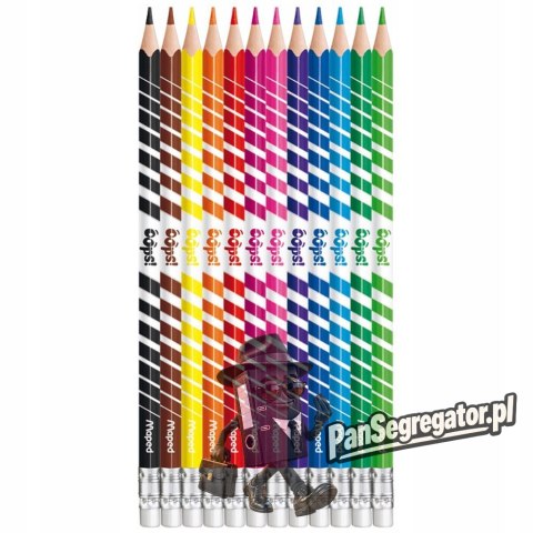 Kredki trójkątne ścieralne z gumką 12 kolorów OOPS 832812 COLORPEPS MAPED