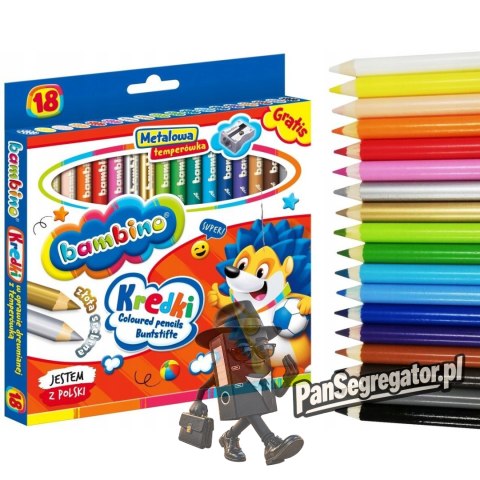 Kredki dla dzieci z glinki kaolinowej Zestaw 18 kredek + temperówka BAMBINO St.Majewski