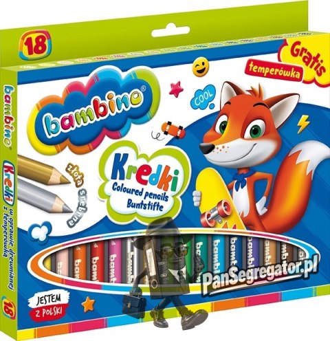 Kredki dla dzieci z glinki kaolinowej Zestaw 18 kredek + temperówka BAMBINO St.Majewski