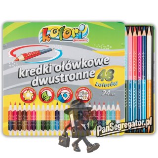 Kredki ołówkowe dwustronne 24szt. 48 kolorów opakowanie metalowe TT7839 PENMATE