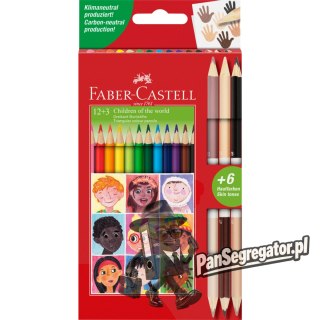Kredki ołówkowe trójkątne 12 kolorów +3 kredki dwustronne odcienie skóry 511514 Faber- Castell