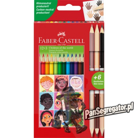 Kredki ołówkowe trójkątne 12 kolorów +3 kredki dwustronne odcienie skóry 511514 Faber- Castell