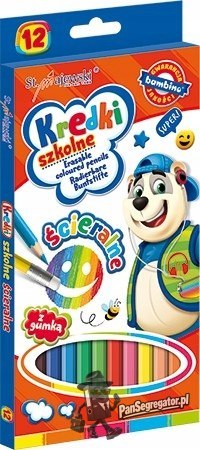 Kredki szkolne ścieralne Zestaw 12 kredek z gumką BAMBINO St.Majewski