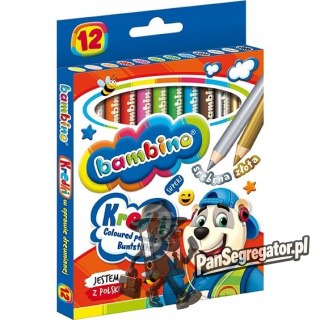 Kredki szkolne z glinki kaolinowej Zestaw 12 kredek 15cm BAMBINO