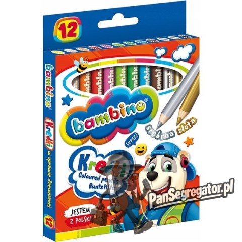 Kredki szkolne z glinki kaolinowej Zestaw 12 kredek 15cm BAMBINO